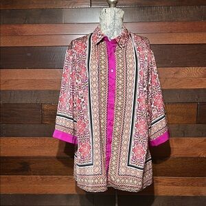 No Brand Tag Silky Button Down Floral Pink Blouse
